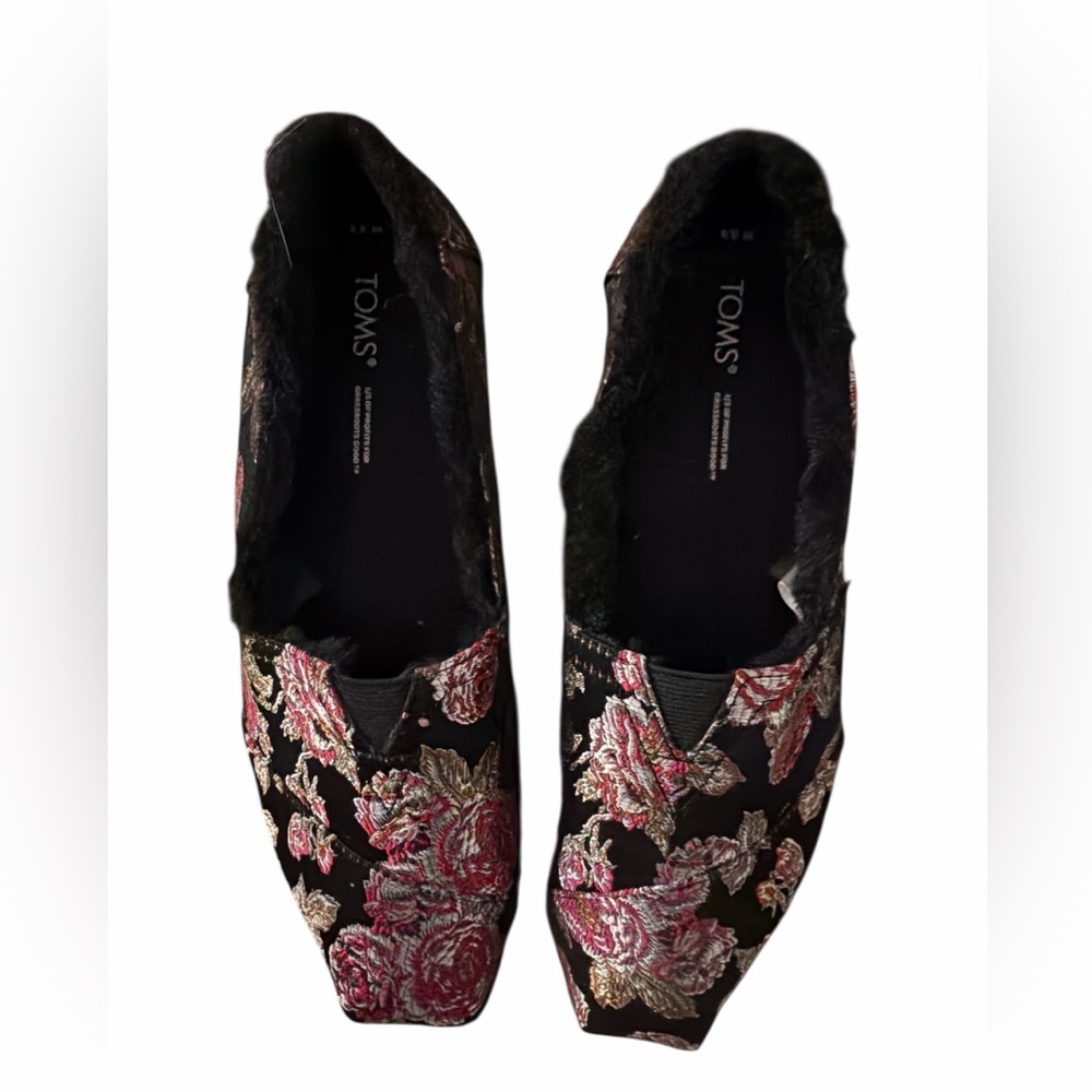 TOMS Floral Brocade Slip-On Flats | Women’s 9.5 | Cozy Lined